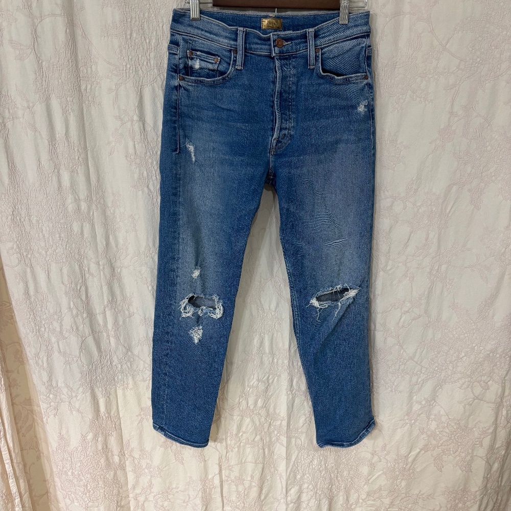 Mother Tomcat Woman’s Med Wash Button Up 5 Pocket Distressed Jean Size 28